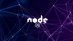 Node.js logo layered over graphic lines