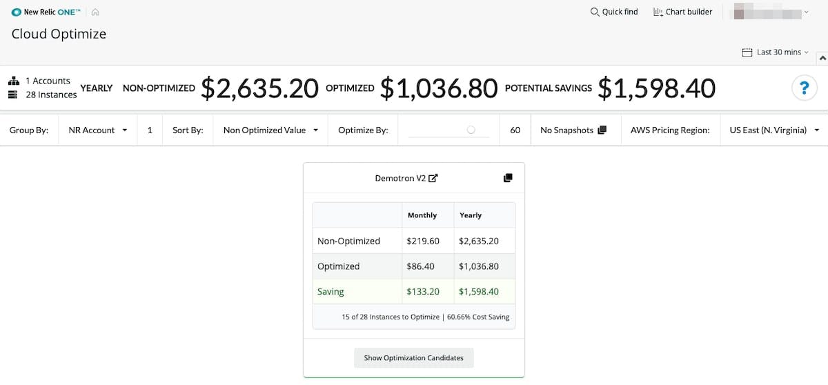 New Relic Cloud Optimize tool