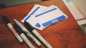 "Hello my name is" nametags with markers