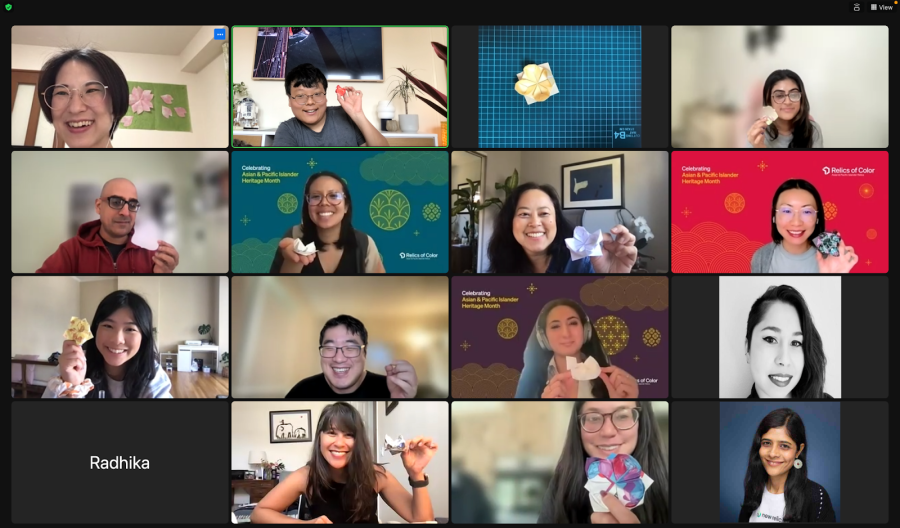 A zoom call full of Relics sharing their origami creations.