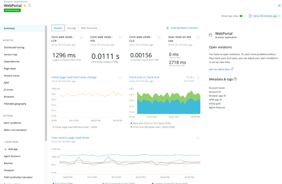 Capture d'écran produit New Relic