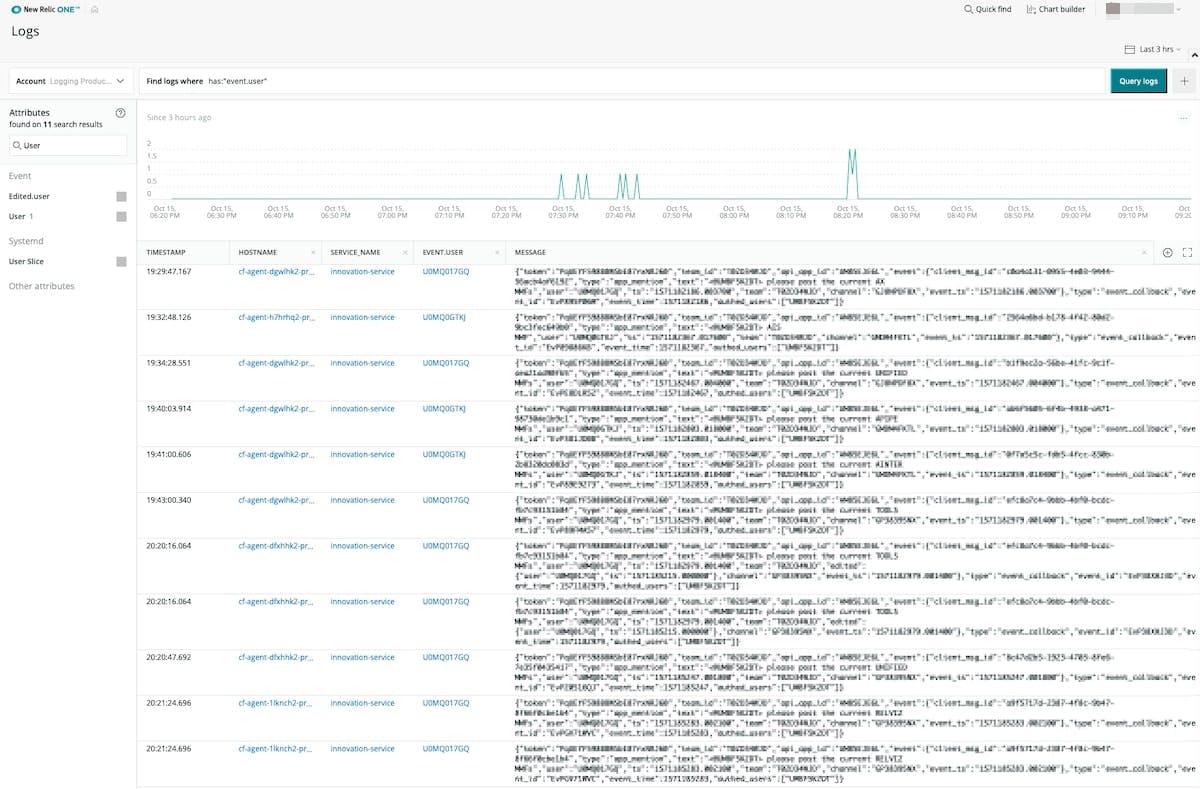 Log data displayed in New Relic One
