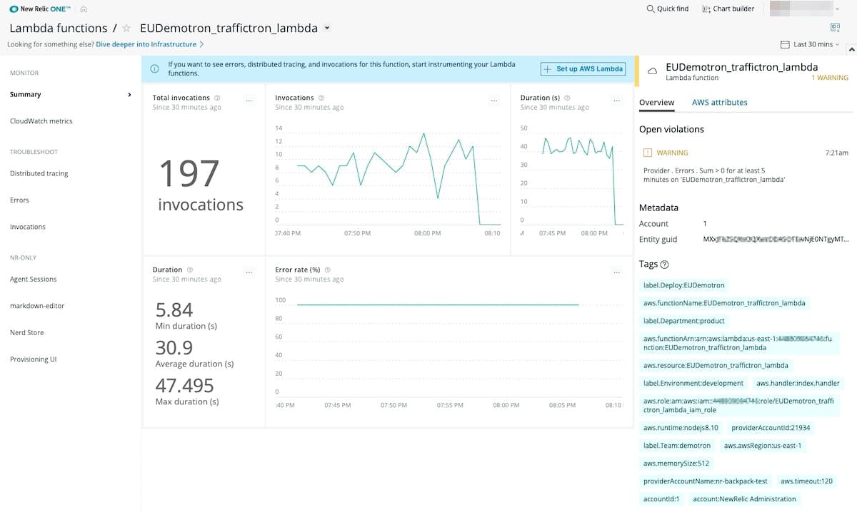 New Relic monitoring for AWS Lambda 