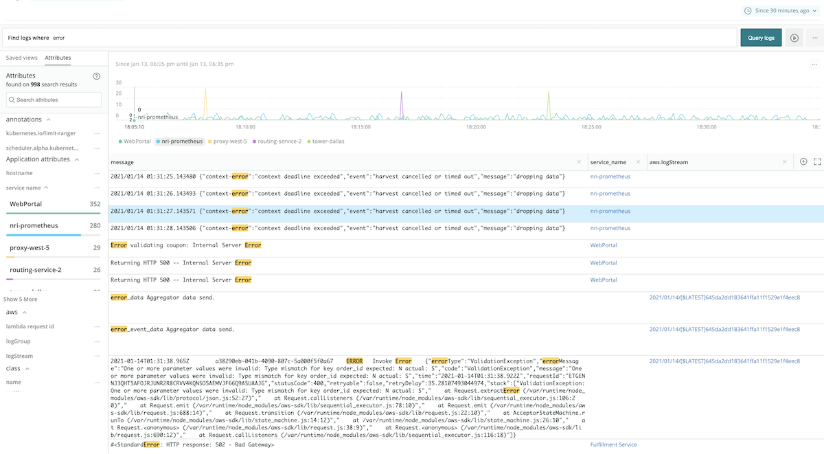 new relic log management dashboard