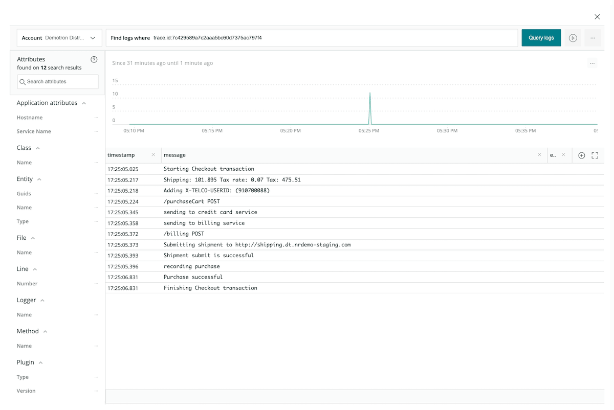 new relic logs in context
