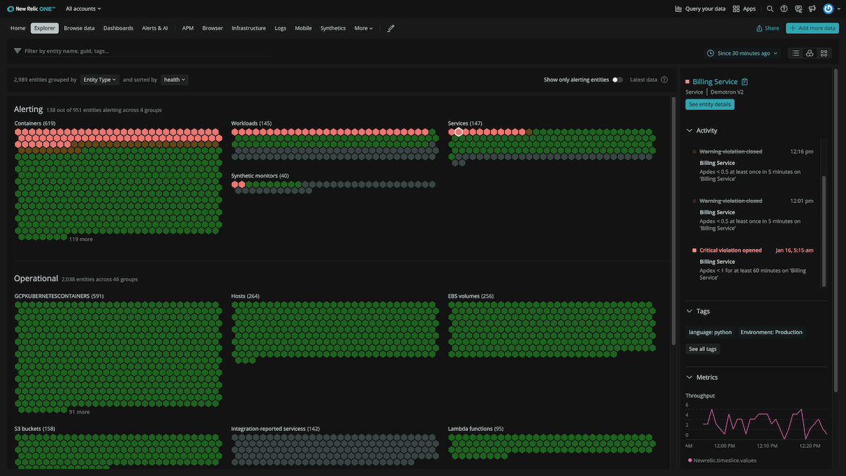 new relic navigator example in dark mode