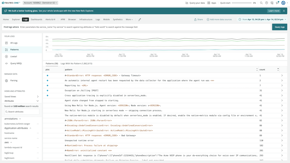 new relic log management dashboard