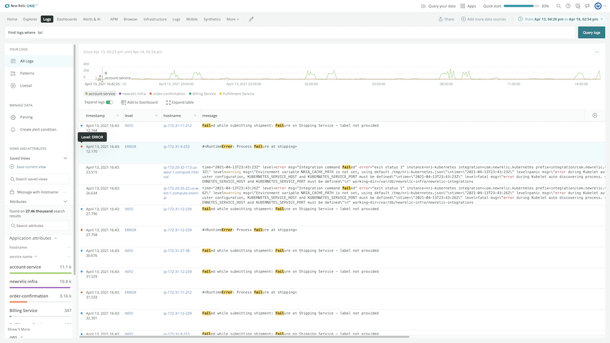 new relic log management dashboard