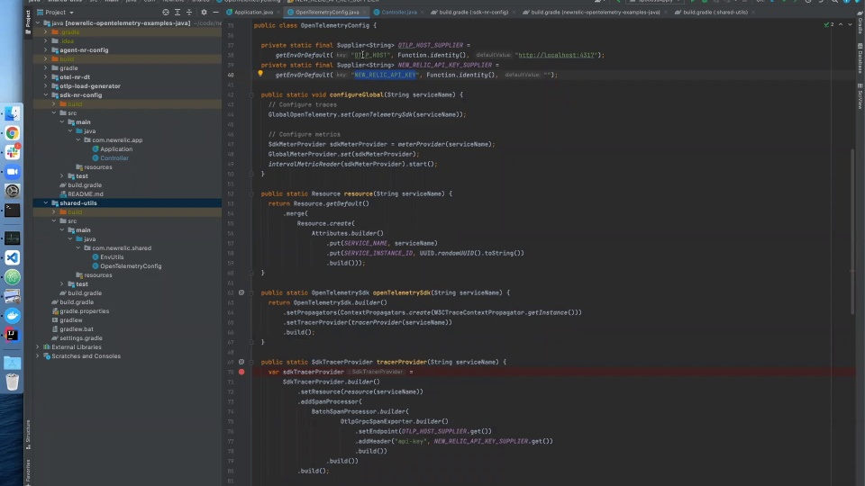Screenshot code example of JavaSDK config