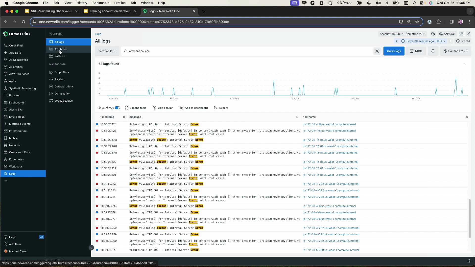 new relic api get logs