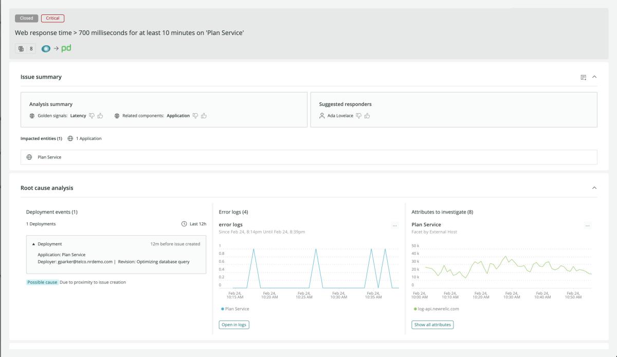 Root cause analysis in New Relic One with AIOPs
