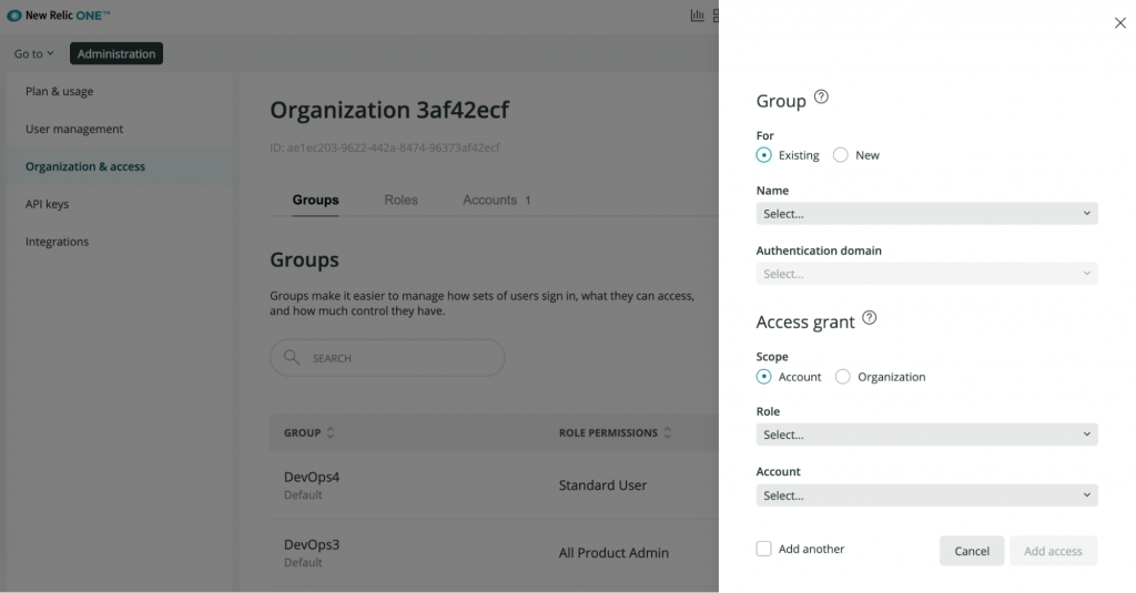 New Relic One group access