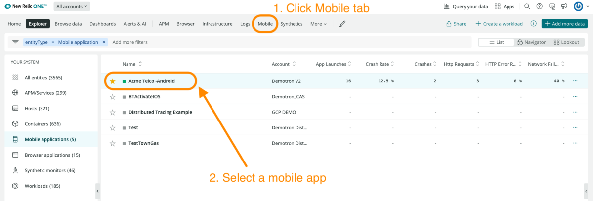 screenshot of Mobile tab