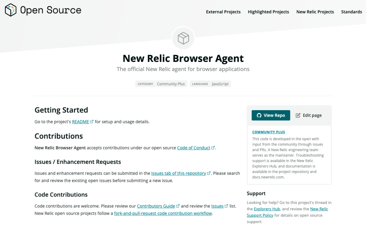 New Relic Browser agent open source project