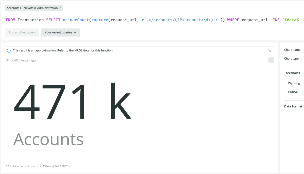 The query returns 471 k, the total number of accounts that used any of the specified endpoints.