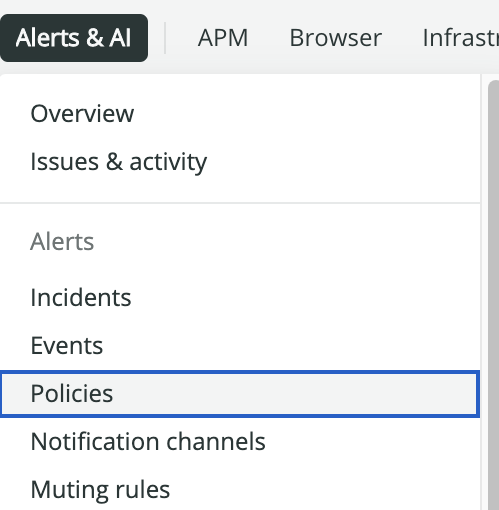 Select Policies from Alerts & AI dropdown menu.