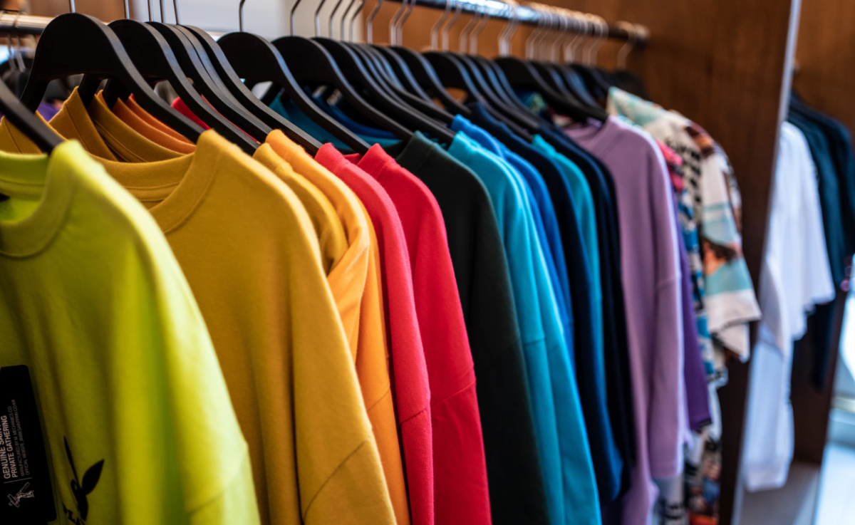 Colorful clothing on a rack