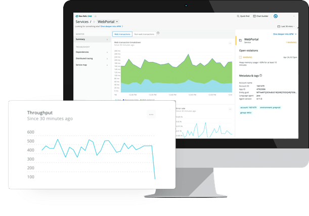 Image of a New Relic One dashboard with data displayed
