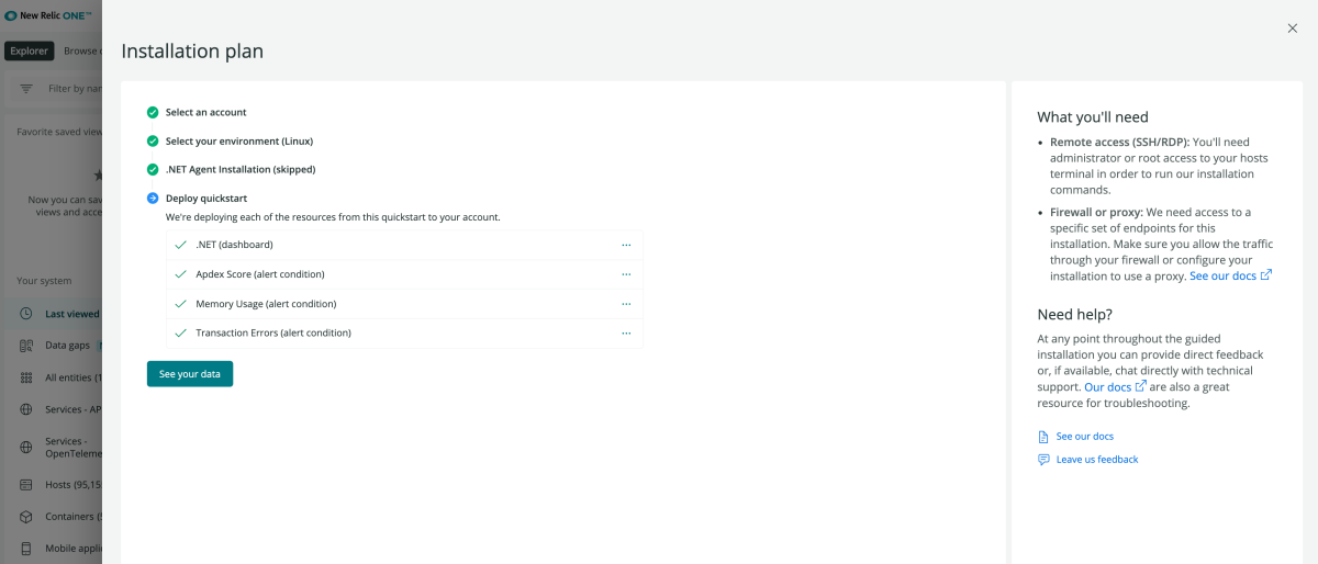 Elasticsearch Integration –Screenshot zum Installationsabschluss