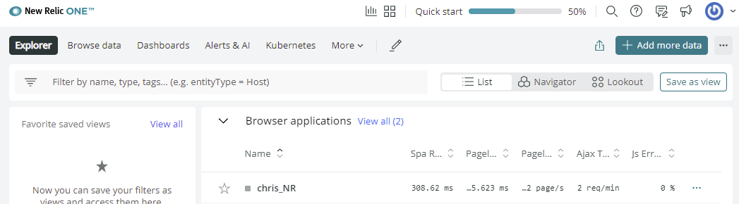 browser application in New Relic Explorer