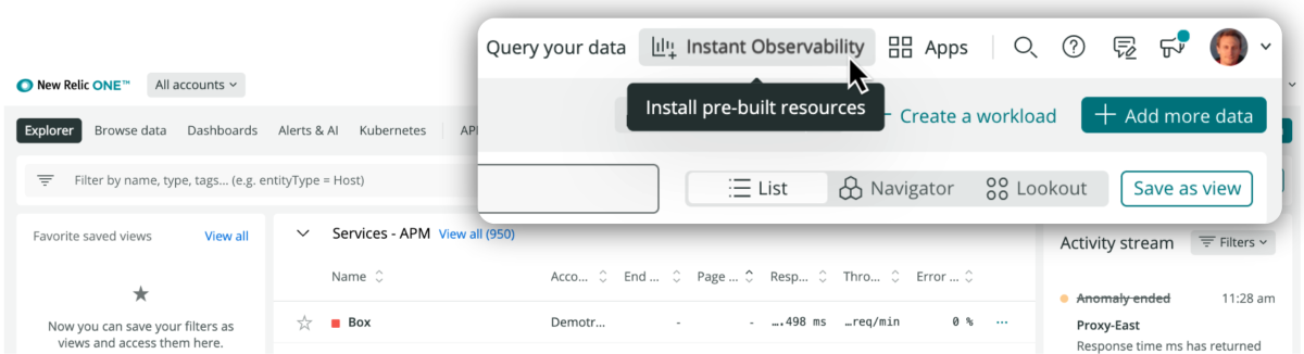 Instant Observability button