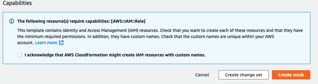 AWS Create a Quick Stack screenshot