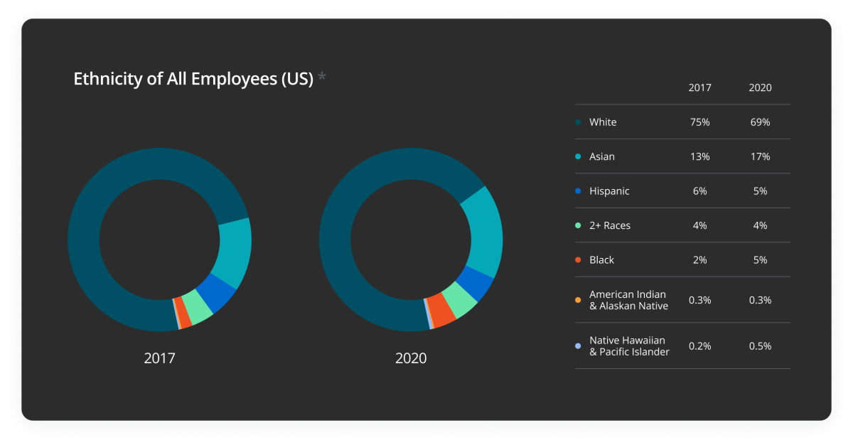 Chart showing the ethnicity breakdown of all New Relic employees