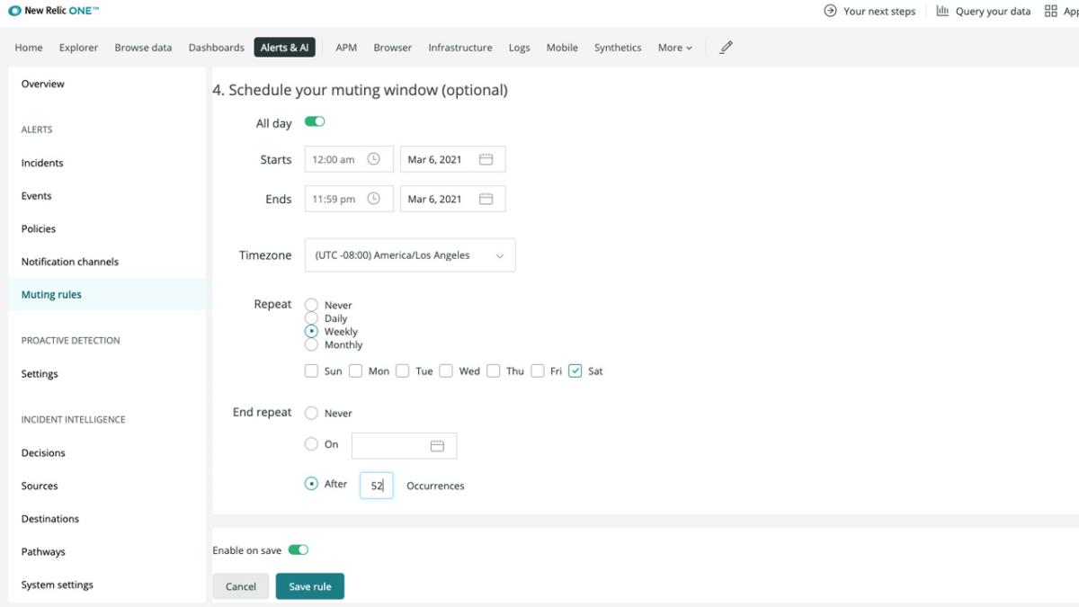 New Relic product screen capture recurring muting