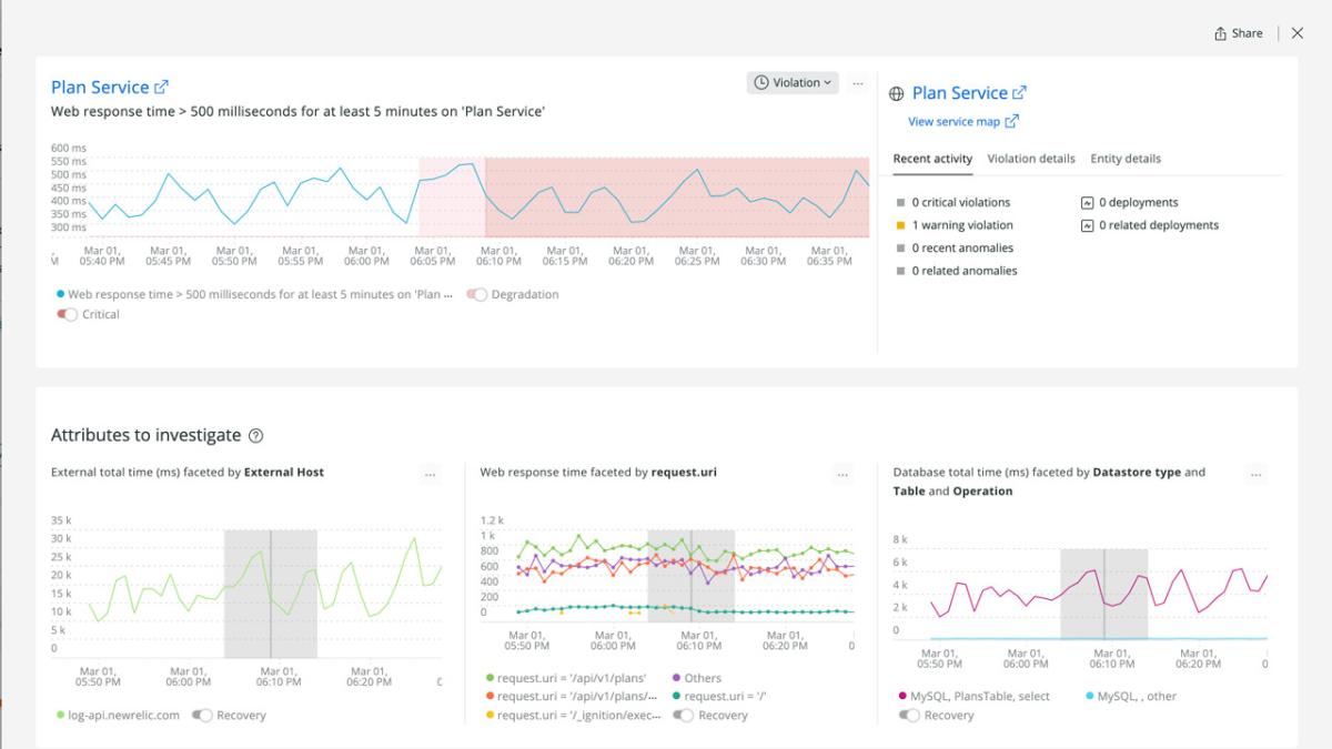 New Relic product screen capture anomaly detection