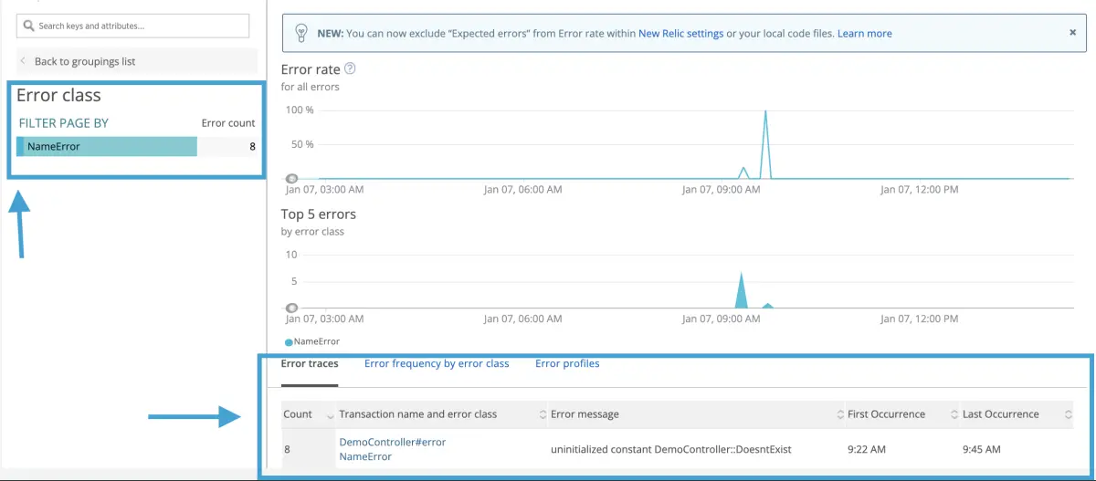 Details on the errors in New Relic One Dashboard