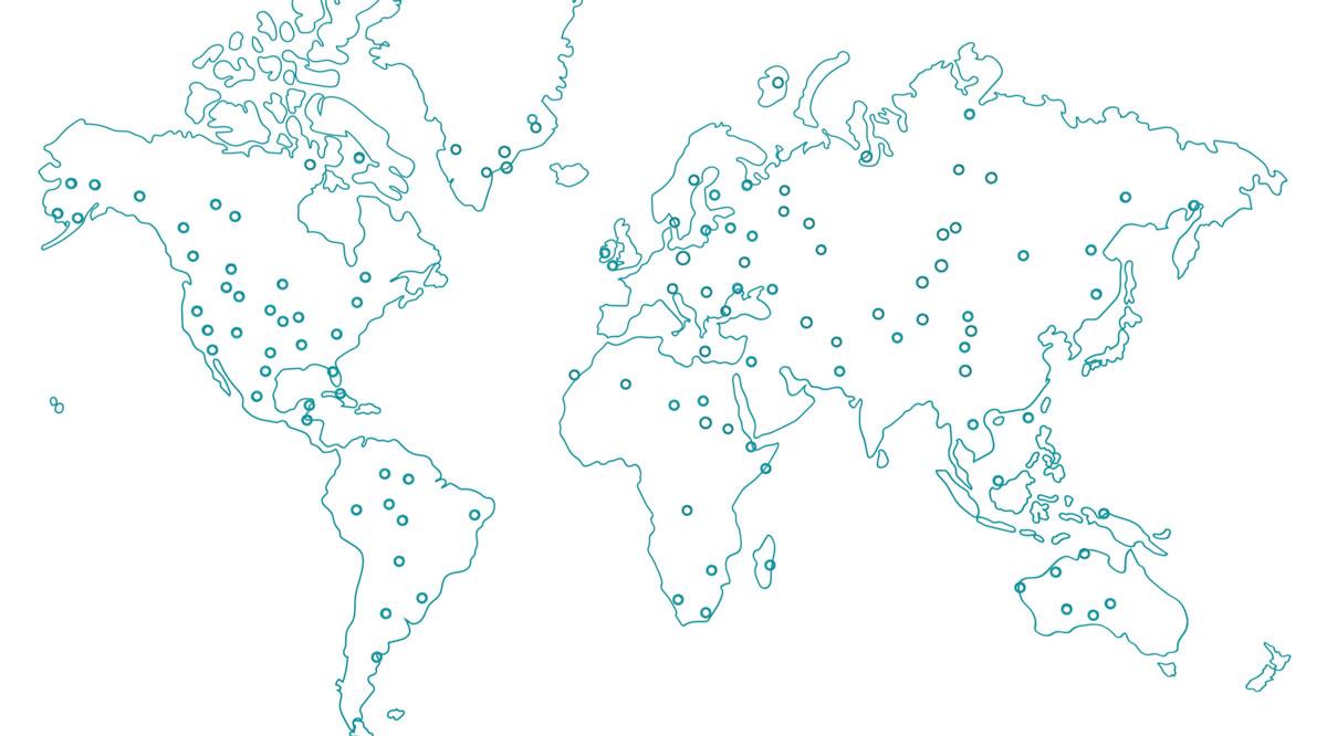 Image montrant des nœuds répartis sur une carte du monde.