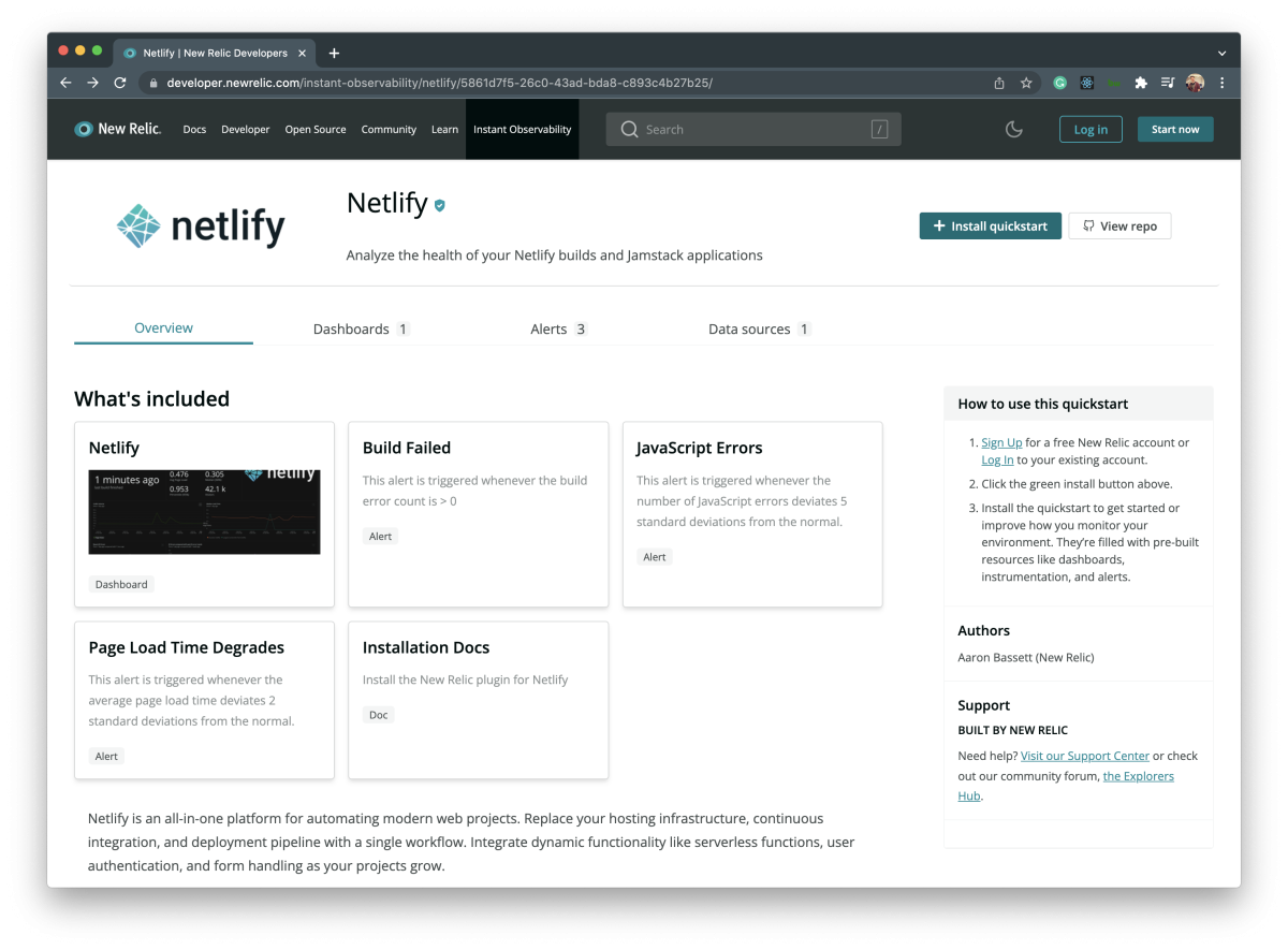 Quickstart for Netlify page