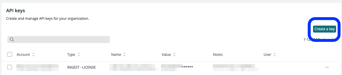key list and create a key button
