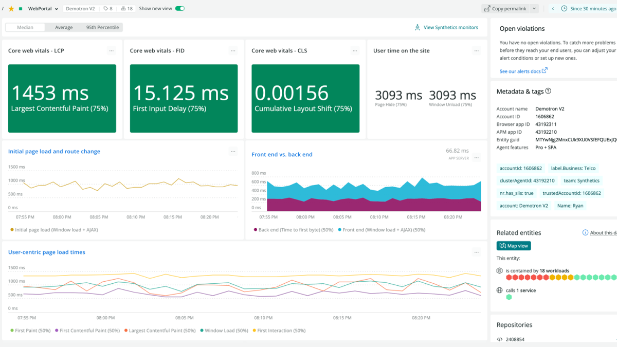 New Relic Browser monitoring screen capture 