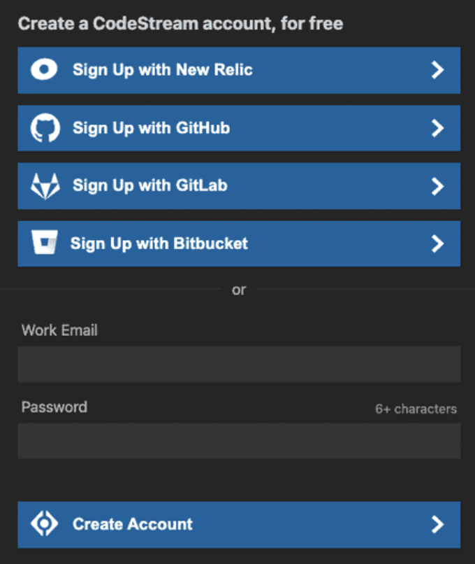 Screenshot of Create a CodeStream account window