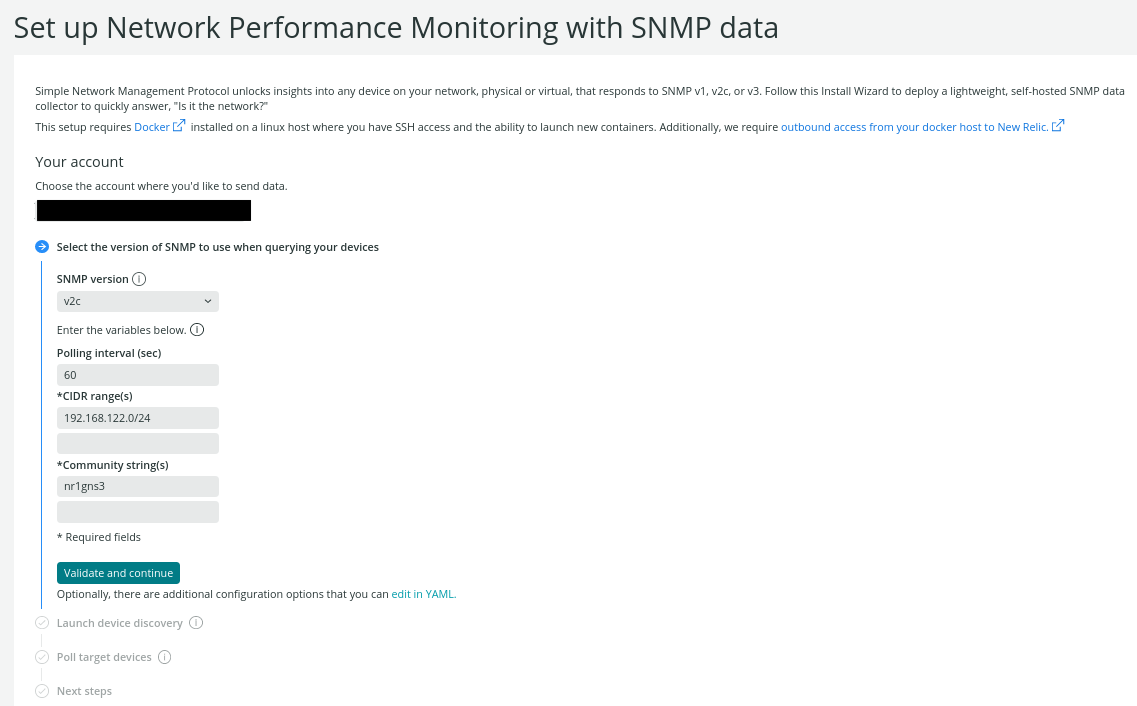 Set up screen for network performance monitoring with SNMP