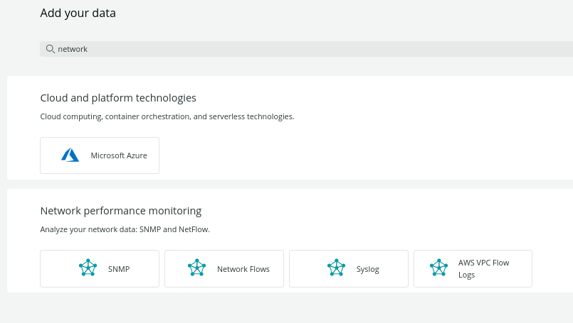 Add your data options for network performance monitoring.