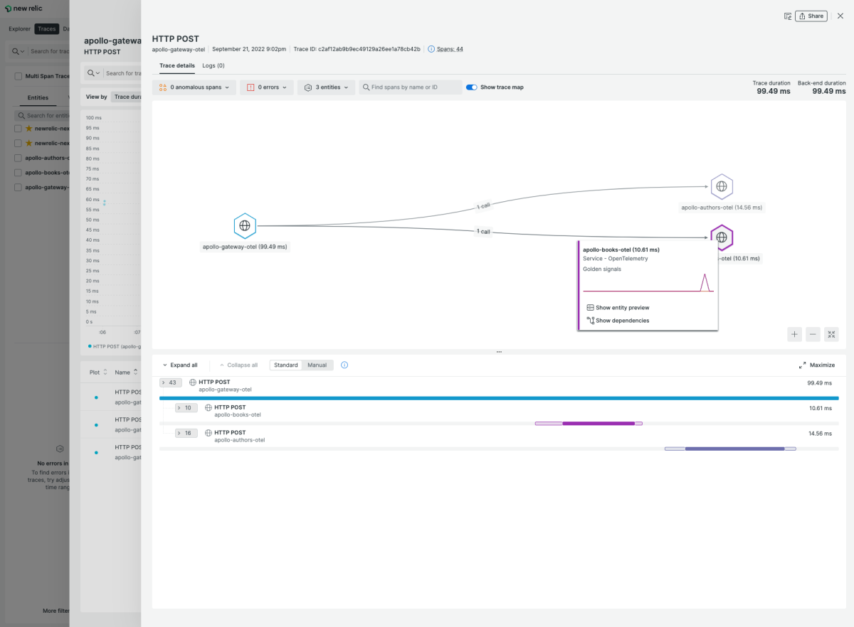 Trace view in New Relic