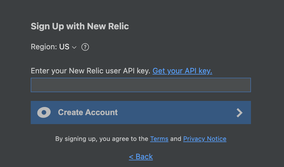 Sign up with New Relic Jetbrains