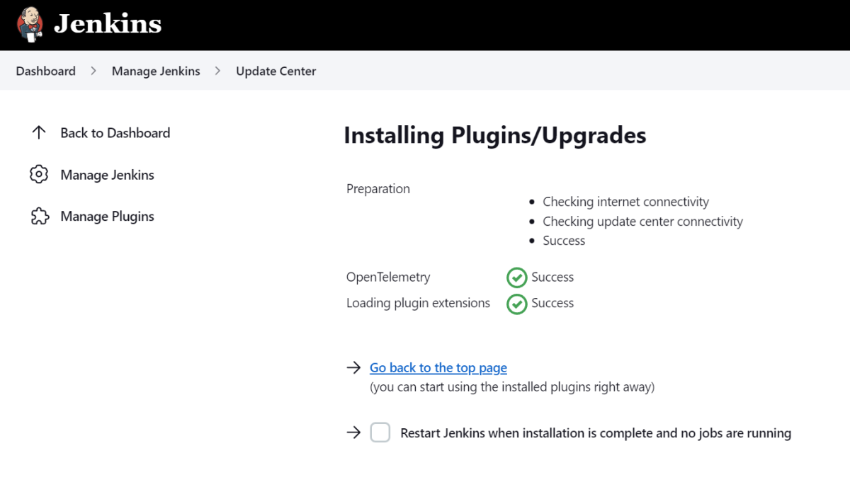 Installing Plugins/Upgrades page in Jenkins