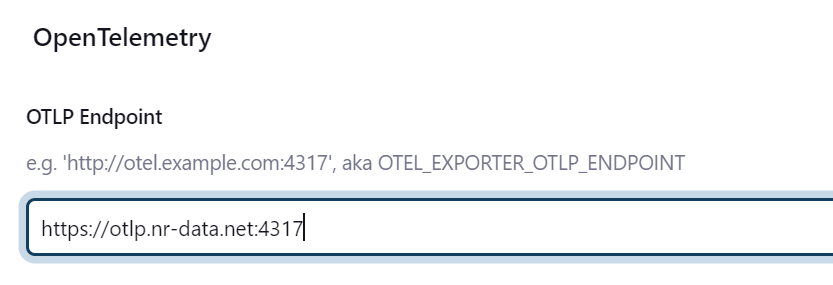 OTLP endpoint entered in text field