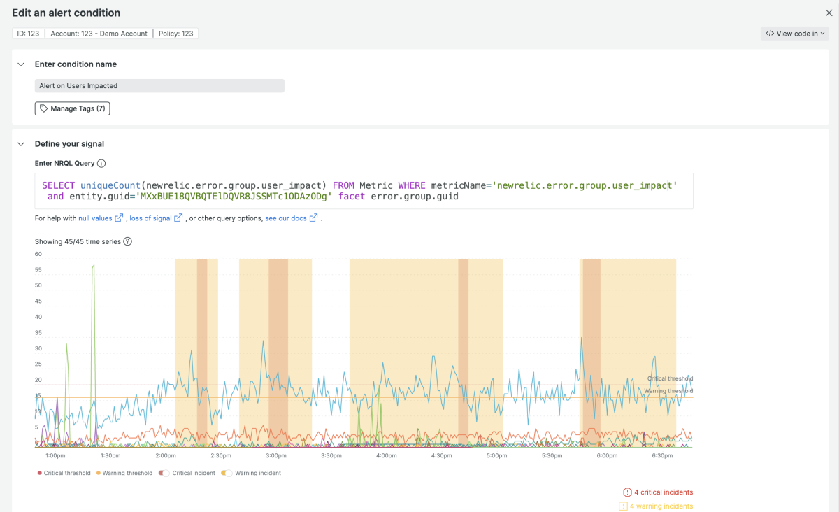 Screenshot of Edit an alert condition in New Relic