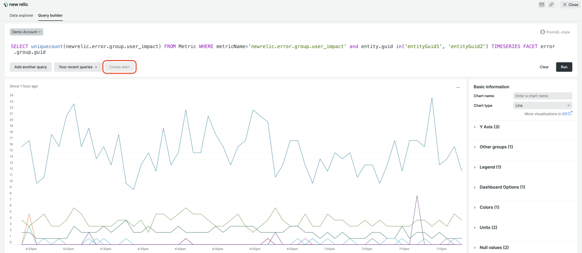 Screenshot des Query Builder in New Relic