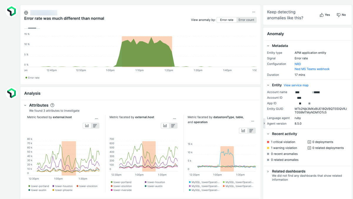 New Relic AIOps product capability screen capture 