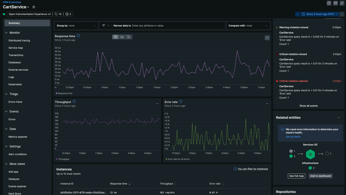 New Relic OpenTelemetry product capability screen capture 