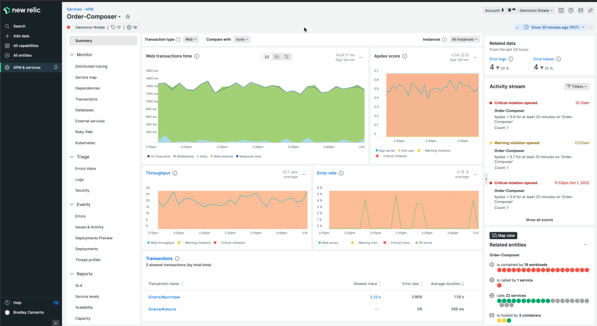 Screenshot of APM & services > Summary in New Relic