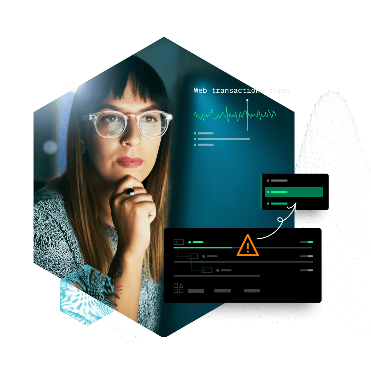 Woman looking at charts and alerts with New Relic