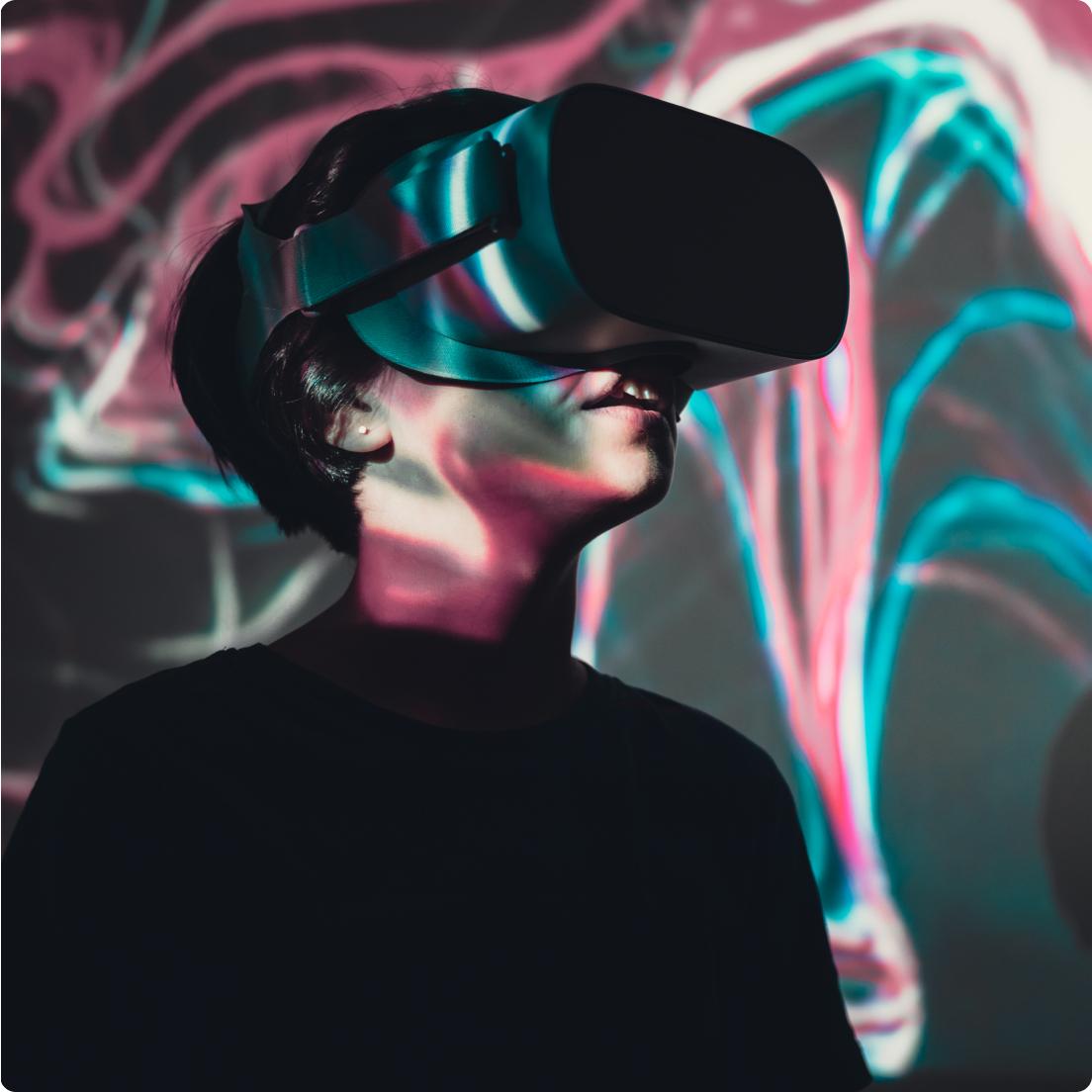 Person wearing a virtual reality headset