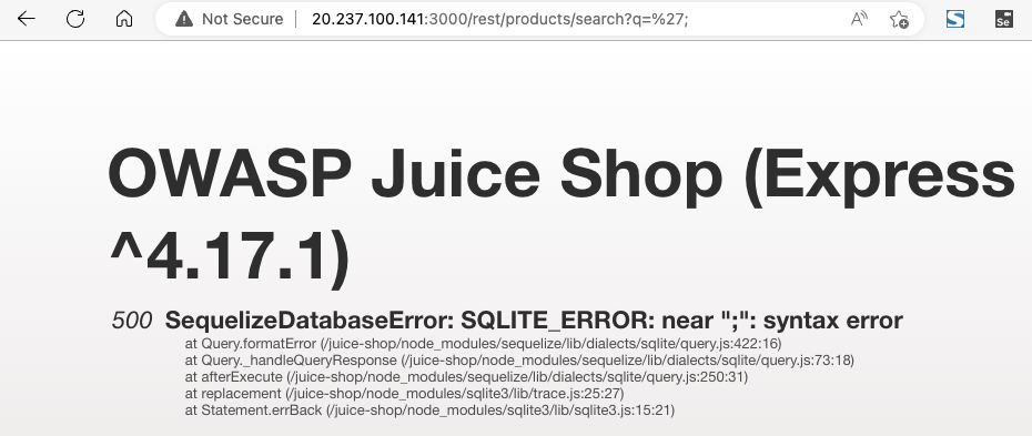 500 error message of SequelizeDatabaseError: SQLITE_ERROR: near ";": syntax error