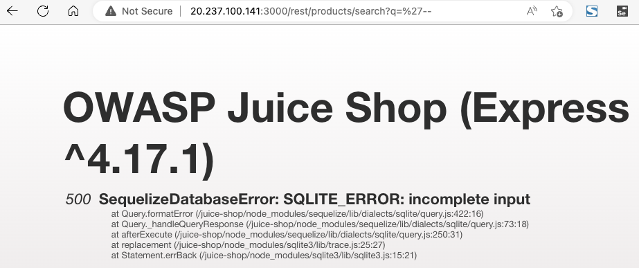 500 error message of SequelizeDatabaseError: SQLITE_ERROR: incomplete input